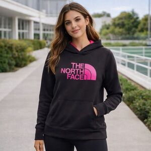 The North Face Women's Hoodie in Black with Pink Logo